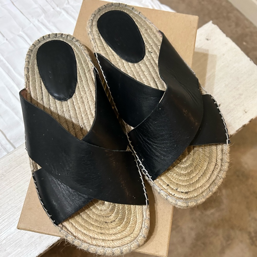 Charlotte Stone Espadrille Leather Slides - Black size 9